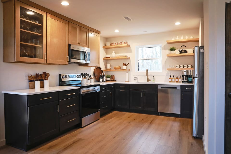 Chef's kitchen with ample space for many hands to work together for meal prep.