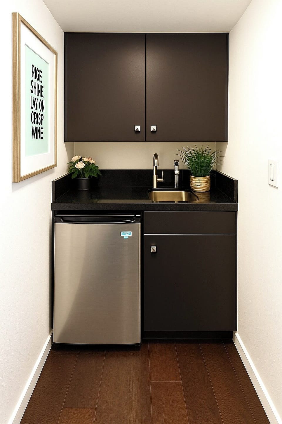 KITCHENETTE+GRANITE COUNTERS+REFRIGERATOR+MICROWAVE+TOASTER OVEN+COFFEE MACHINE