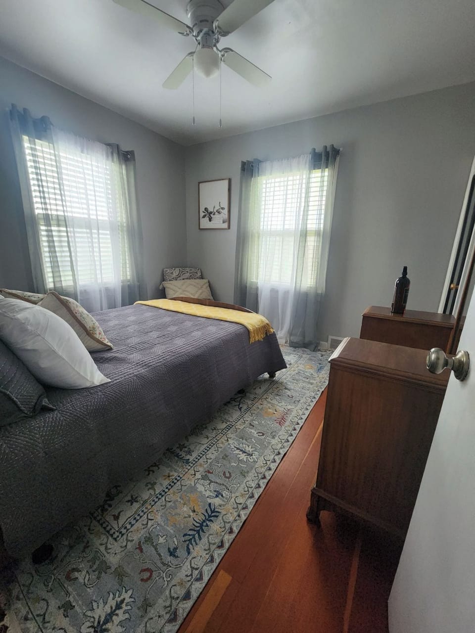 Bedroom 3 comes with a full bed, ceiling fan Antique vanity and small closet.