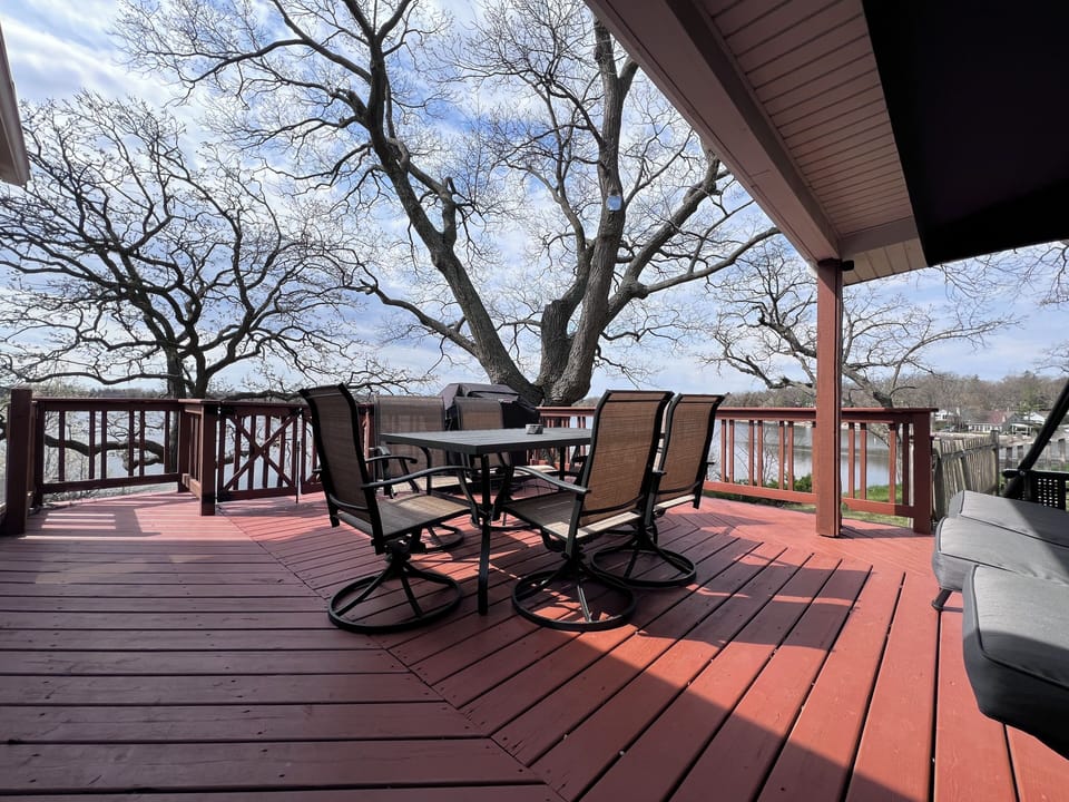 Beautiful views of lake from deck.
