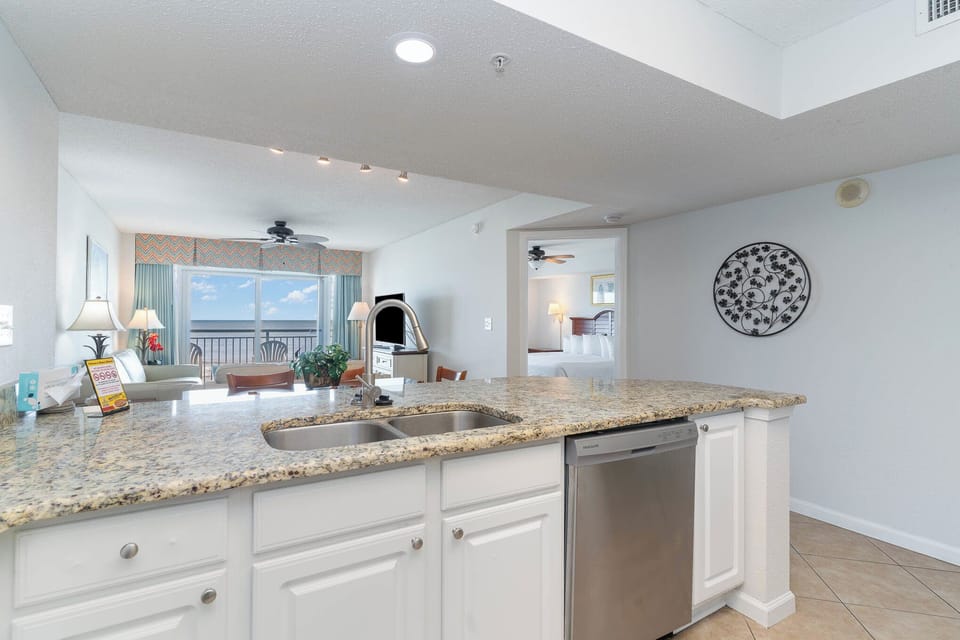 Open-concept kitchen with ocean views