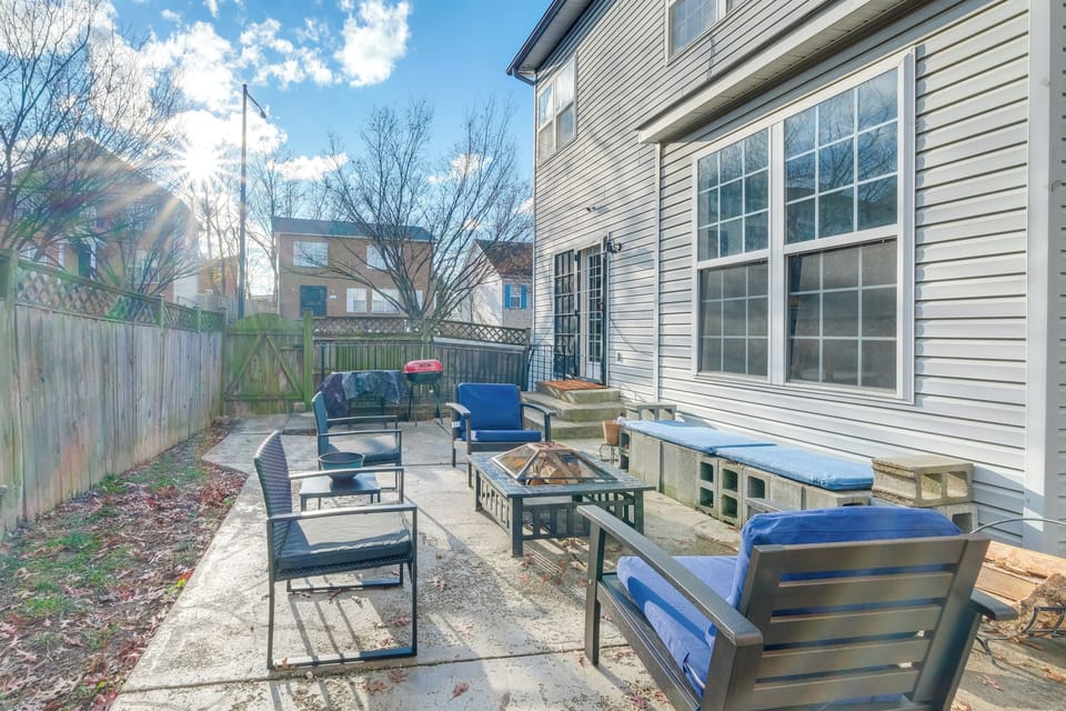 Patio w/ Fire Pit | Fenced Yard | 0.8 Mi to Entertainment & Sports Arena
