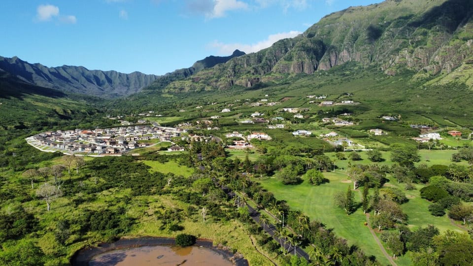 View of the community nestled between Mt. Ka`ala (Oahus Highest Mountain)
