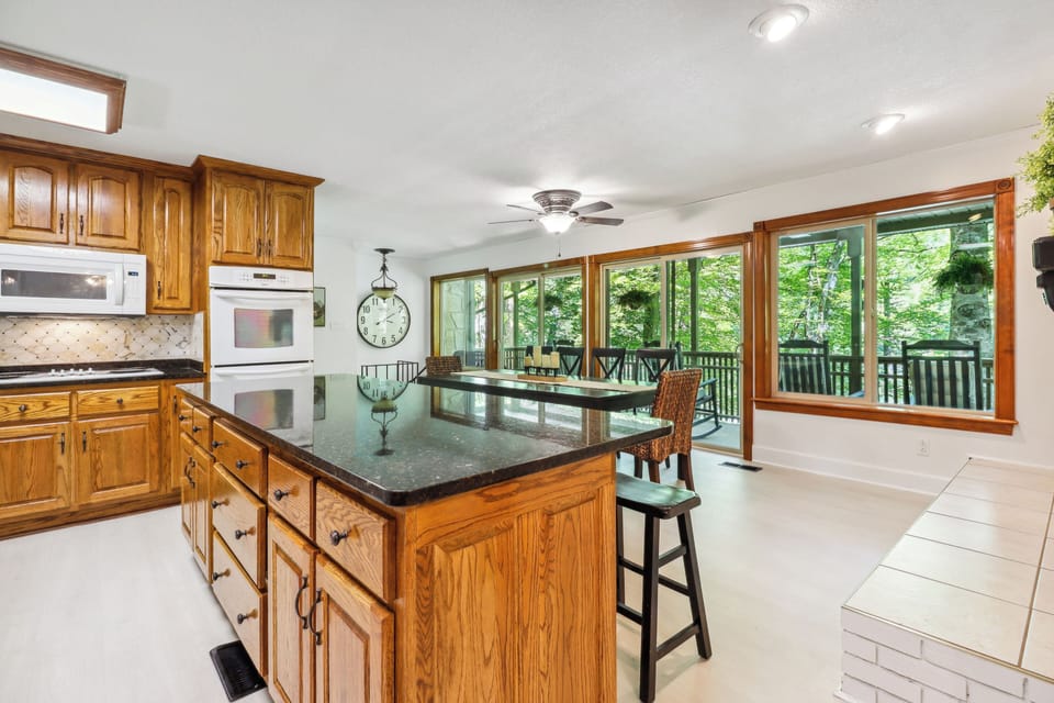 Enjoy lake views from the spacious kitchen, complete with modern appliances and plenty of prep space