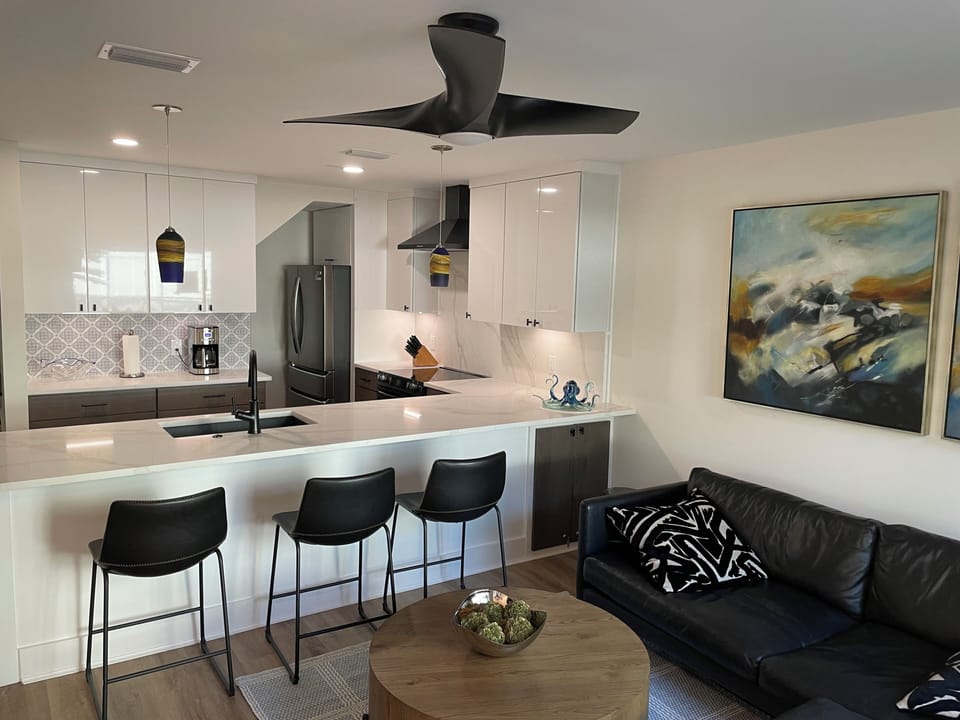 Living Room with newly renovated kitchen
