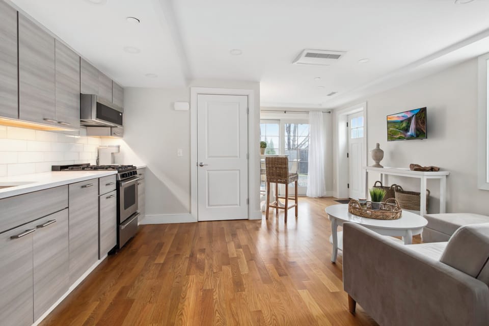 Open plan kitchen, living and dining.