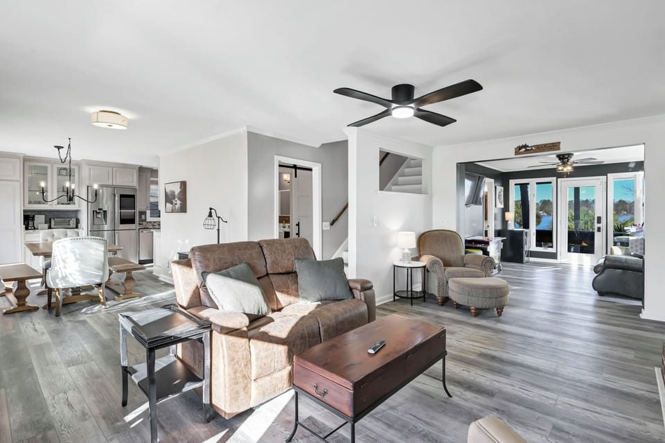 Living Room - Dining Area and Kitchen to the Left, Gameroom to the Right