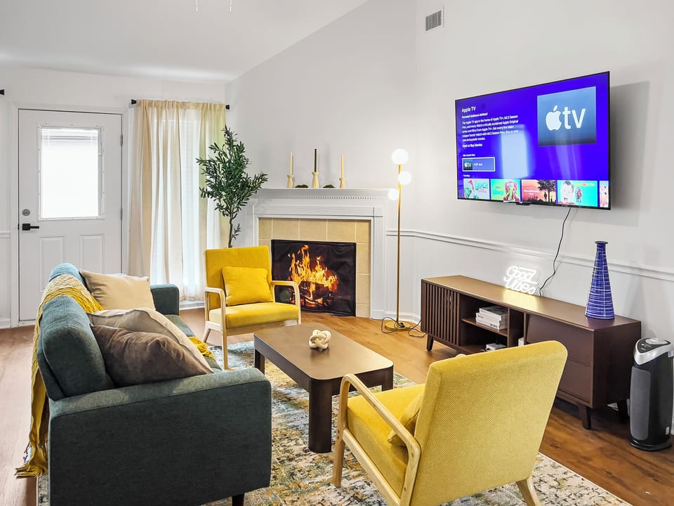 Living room with large screen TV