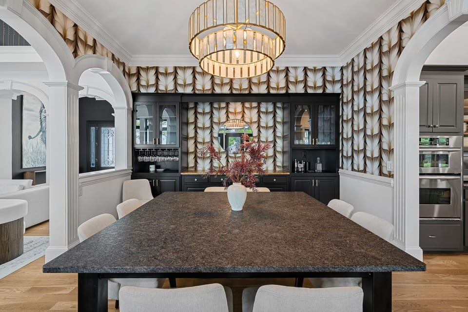 Elegant dining room with seating for 8.