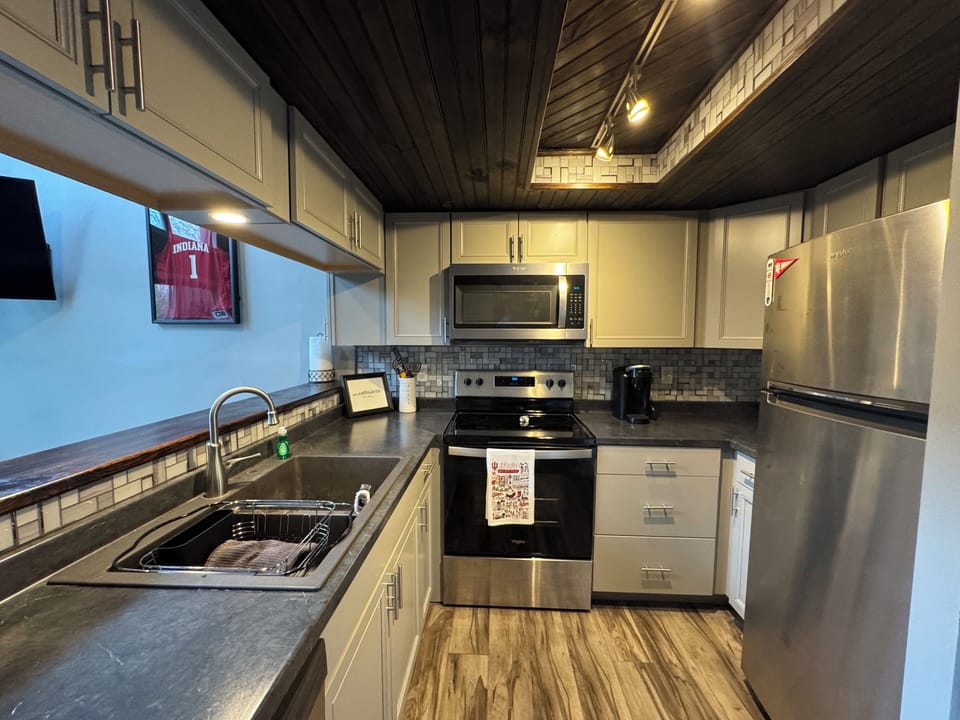 New stainless fridge, microwave, stove and dishwasher.