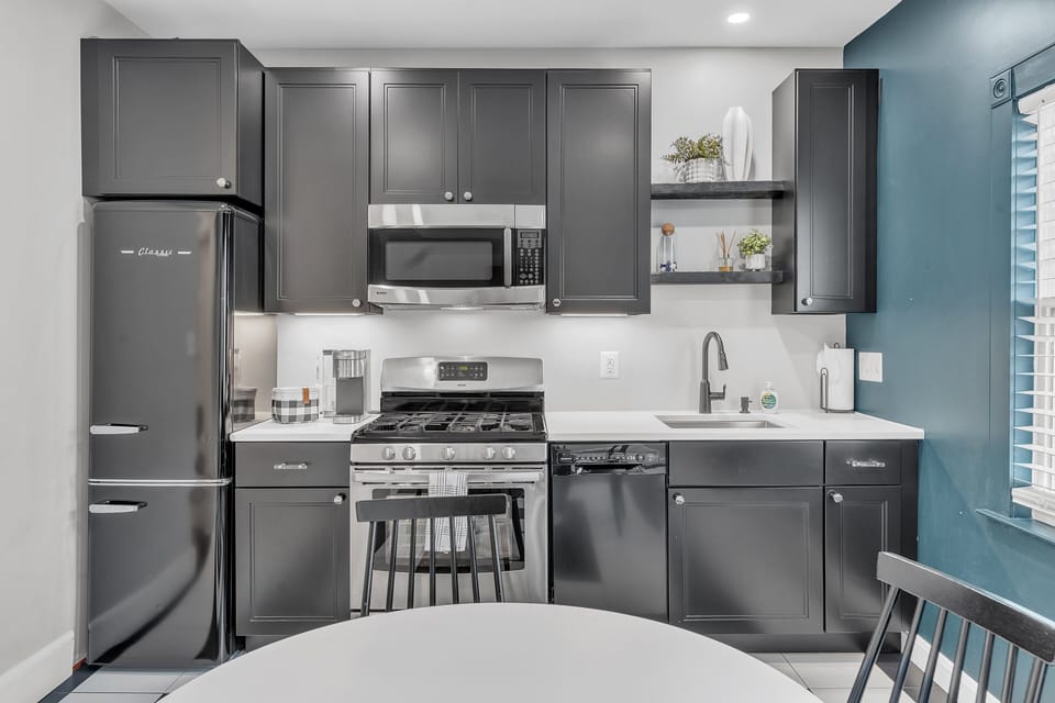 Indoors, Kitchen, Microwave, Oven, Refrigerator