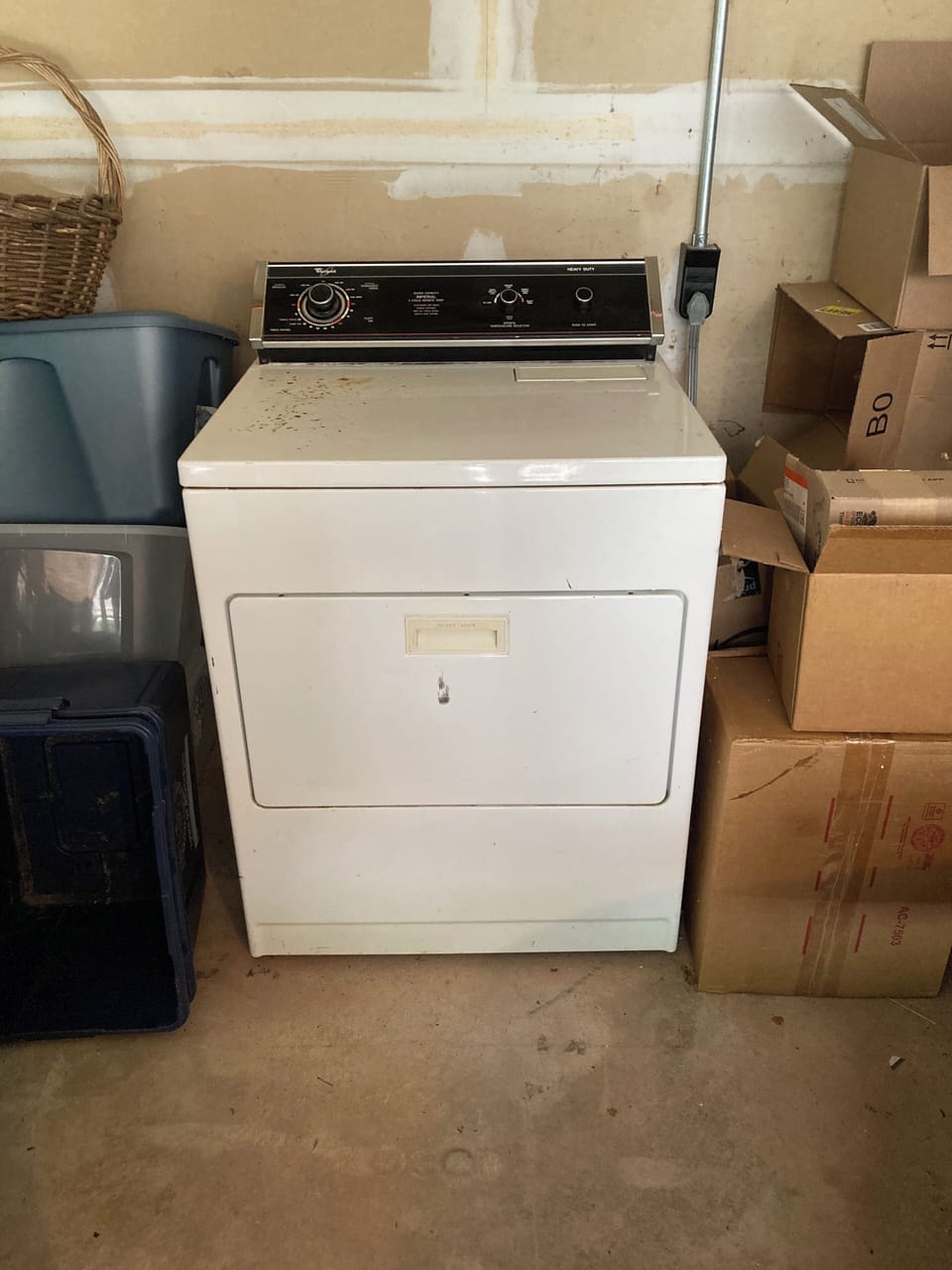 Dryer located in garage below