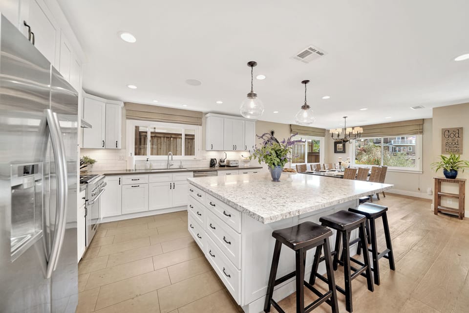 Large kitchen with seating