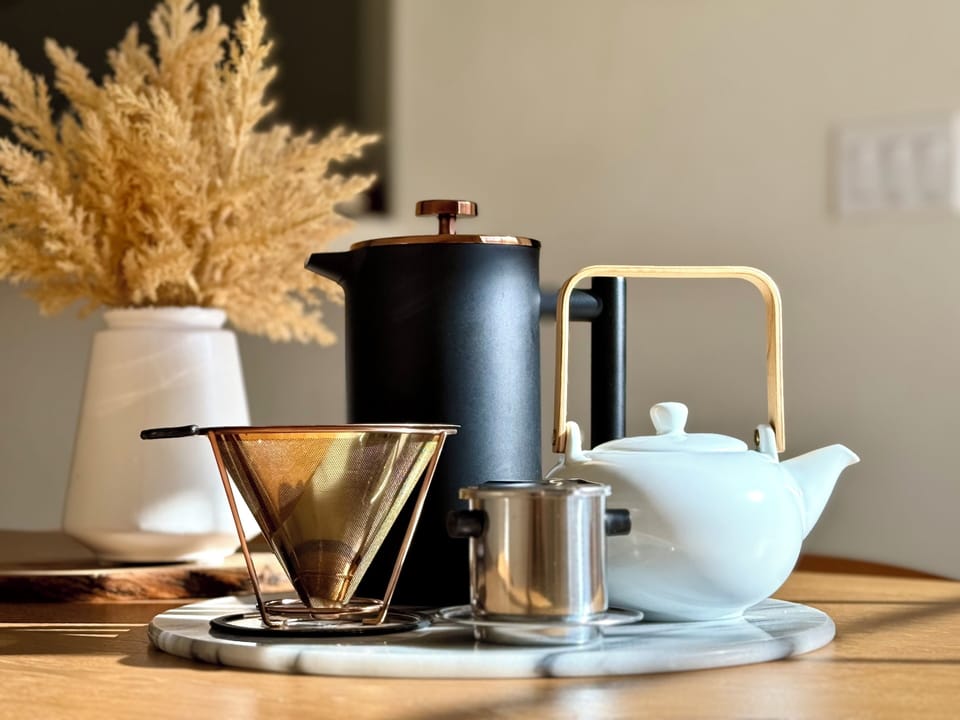 A well-appointed coffee and tea bar for your favorite brew.
