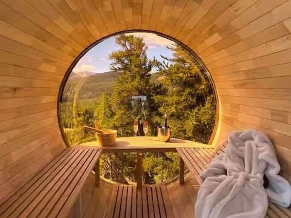 Relax in the brand-new barrel sauna with views of Mt. Sherman.