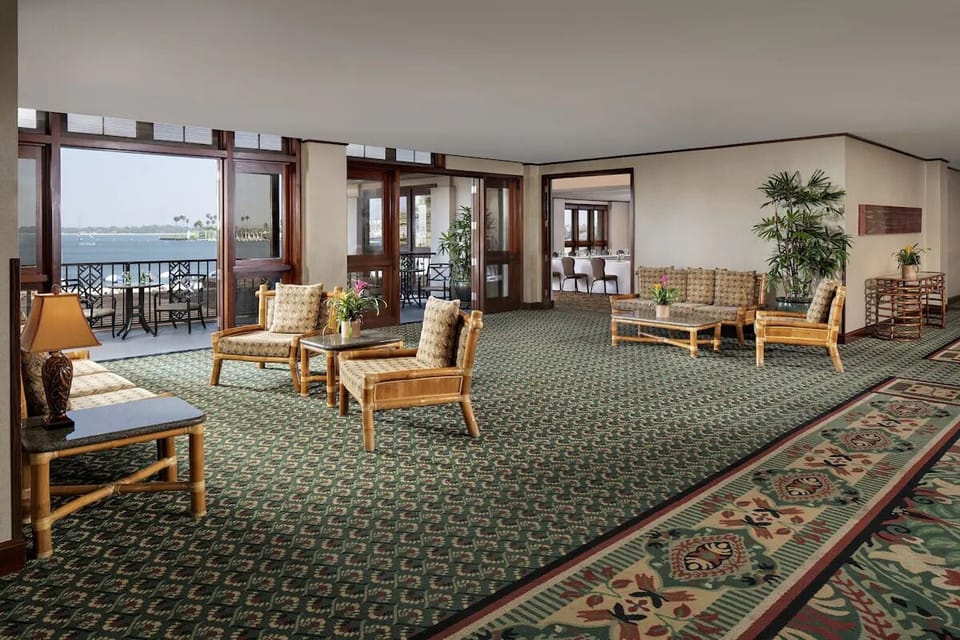 Unwind in a spacious lounge with calming water views.