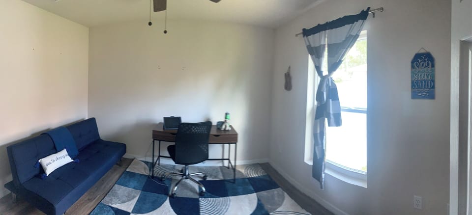 Bedroom 3 with Futon and Queen air bed, plus office desk and chair