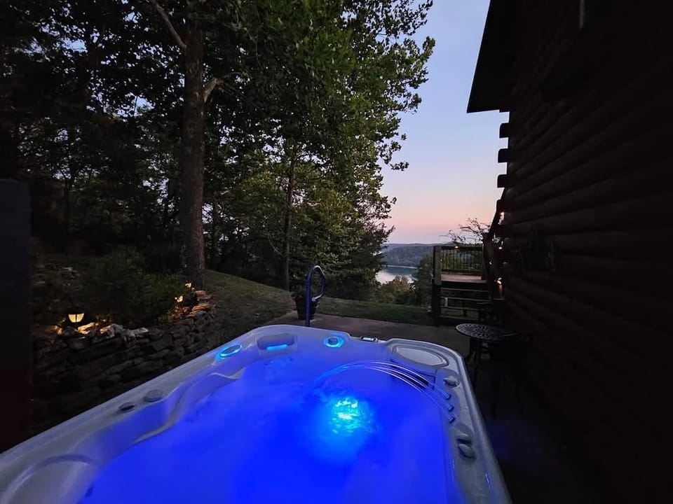 Hot tub area at sunset
