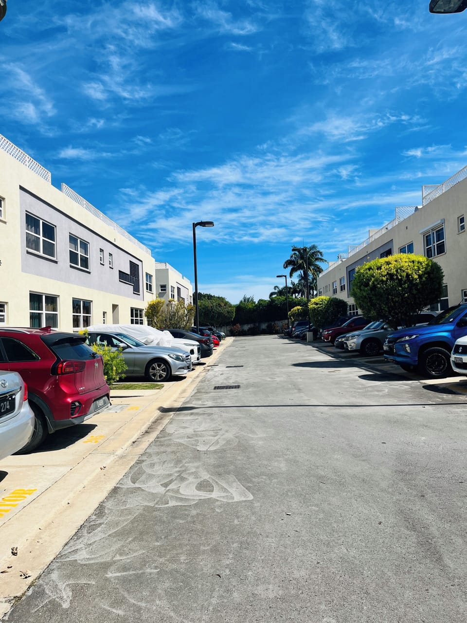 Drive way with parking for unit on the left