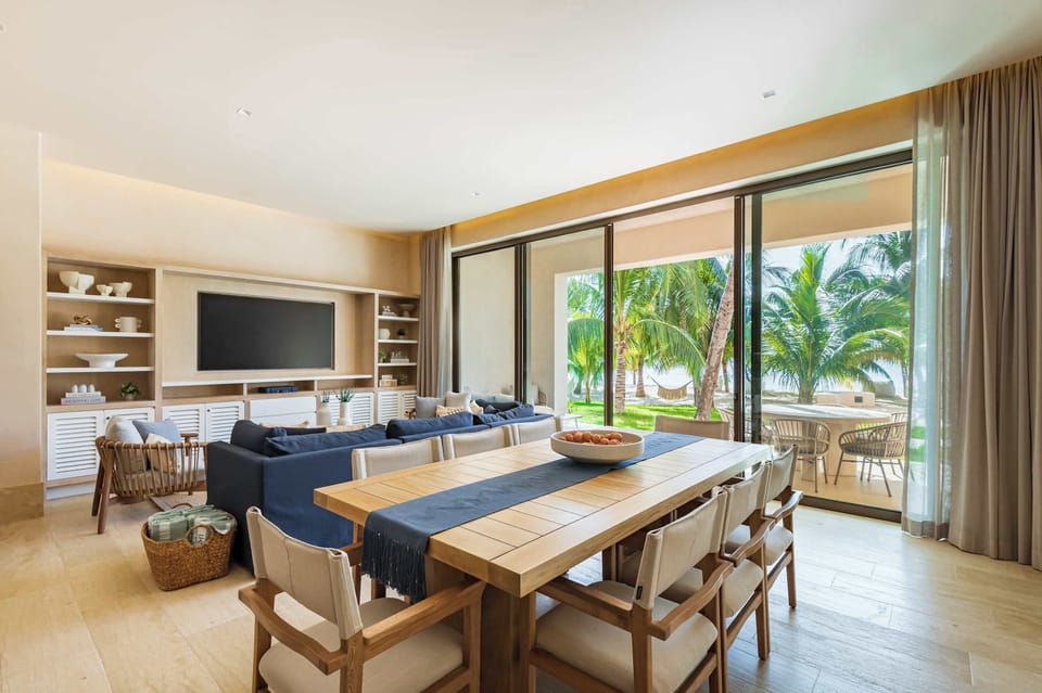 Dining area with patio access
