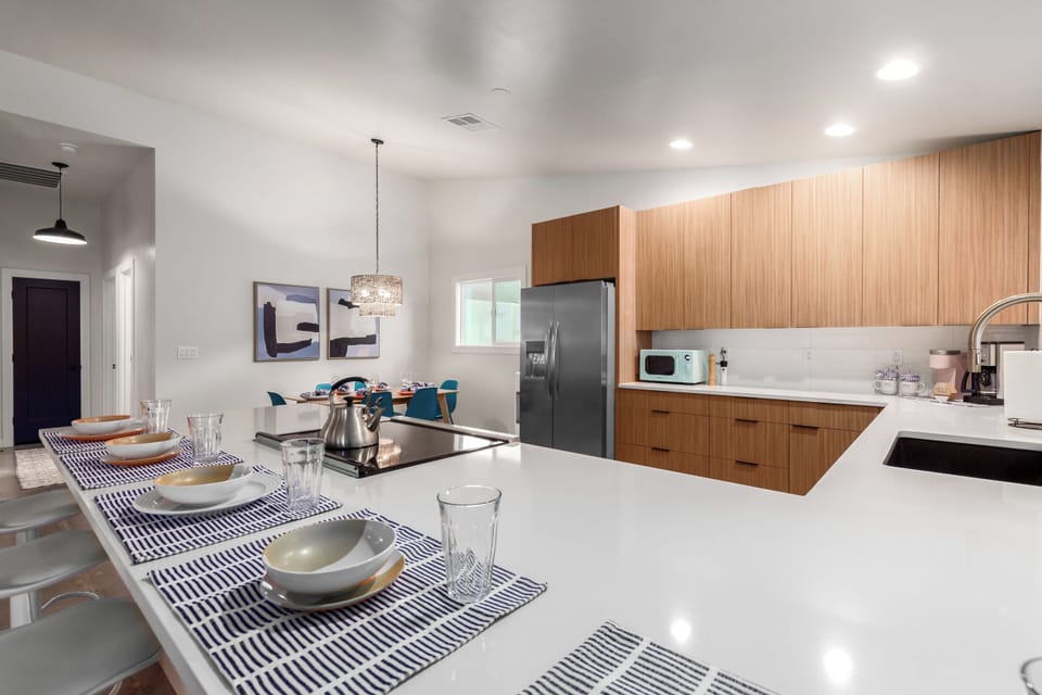 The kitchen is fully stocked with everything you need to cook your meals away from home