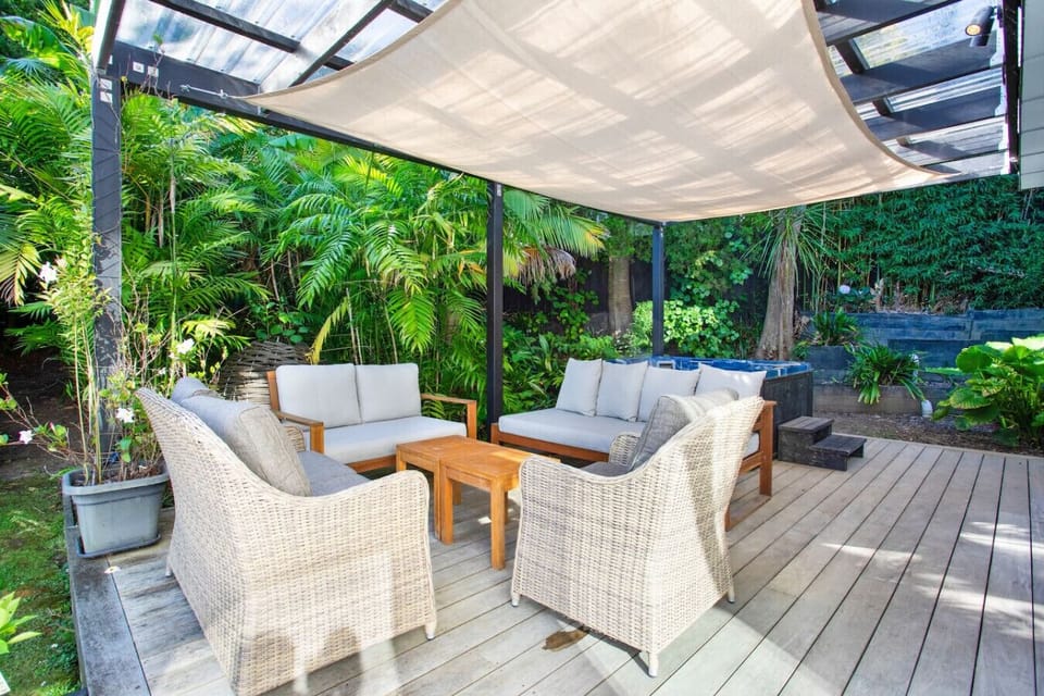 This great outdoor seating area is under cover and would be perfect for drinks in the afternoon.