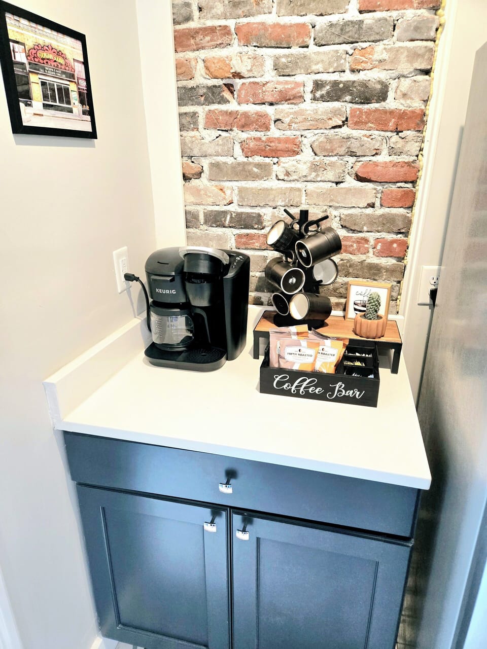 Cute coffee bar with option to make a cup or pot to get your morning started!