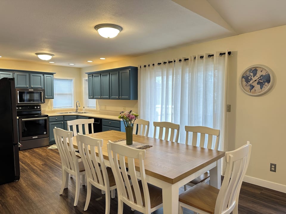 Large dining table for 8 — ideal for family meals and game nights.