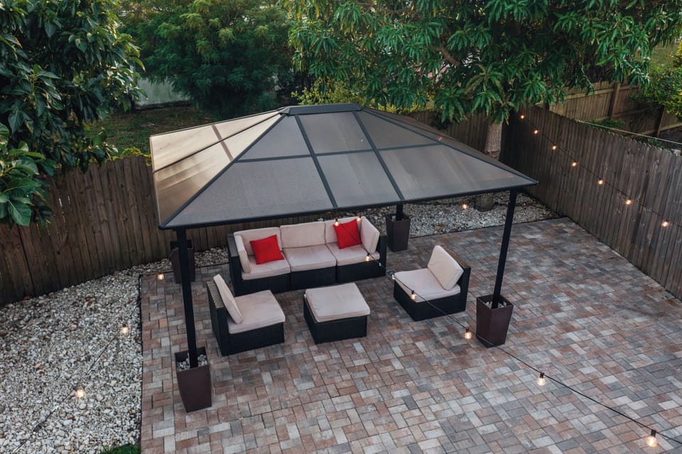 Relax in our shaded gazebo, surrounded by nature's calm