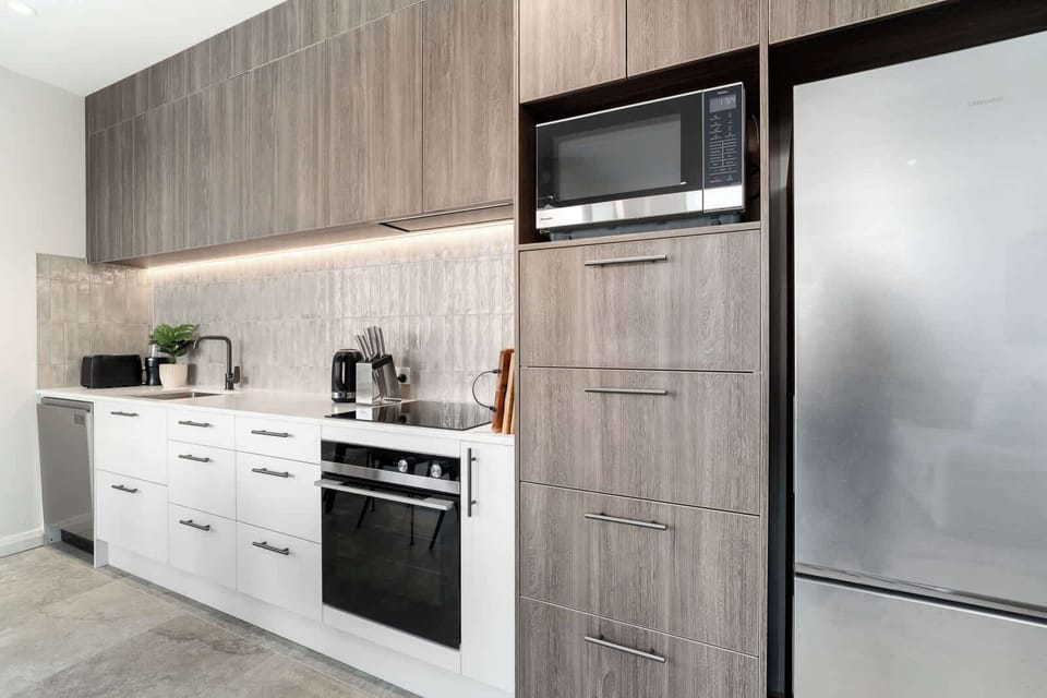 Beautiful modern kitchen with fantastic views of the mountains and lake.