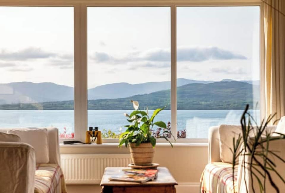 The front Sun Lounge looking out onto Kenmare Bay with spectacular views.