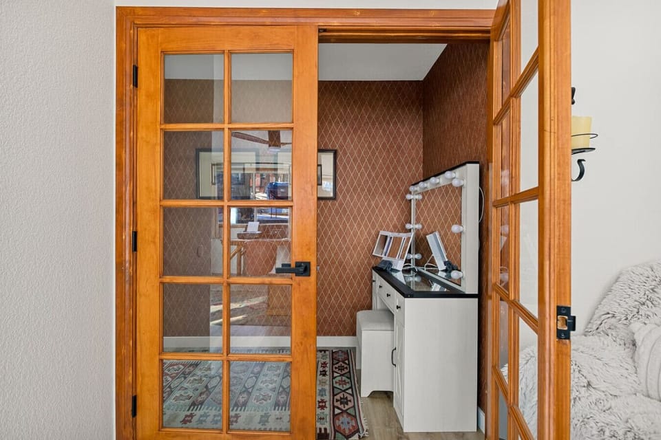 Full bathroom with a vanity.