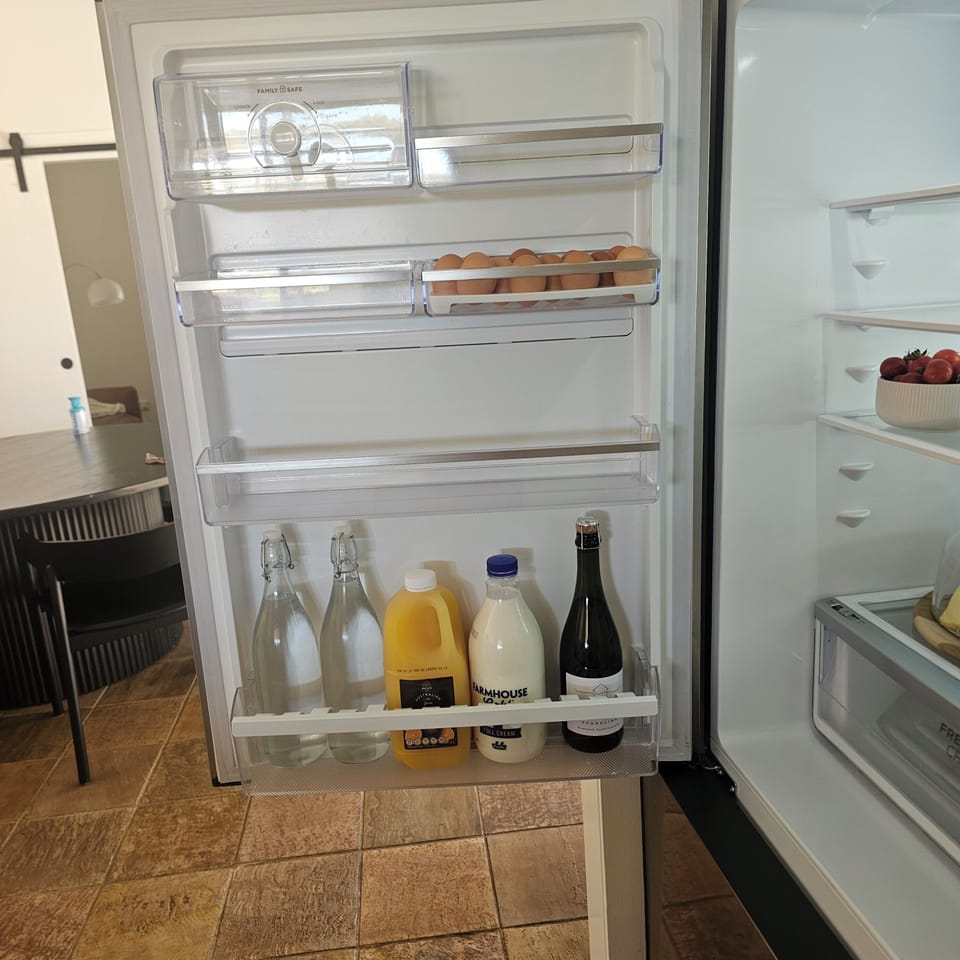 Milk of your choosing, juice, freerange eggs laid by my girls and sneaky bottle 