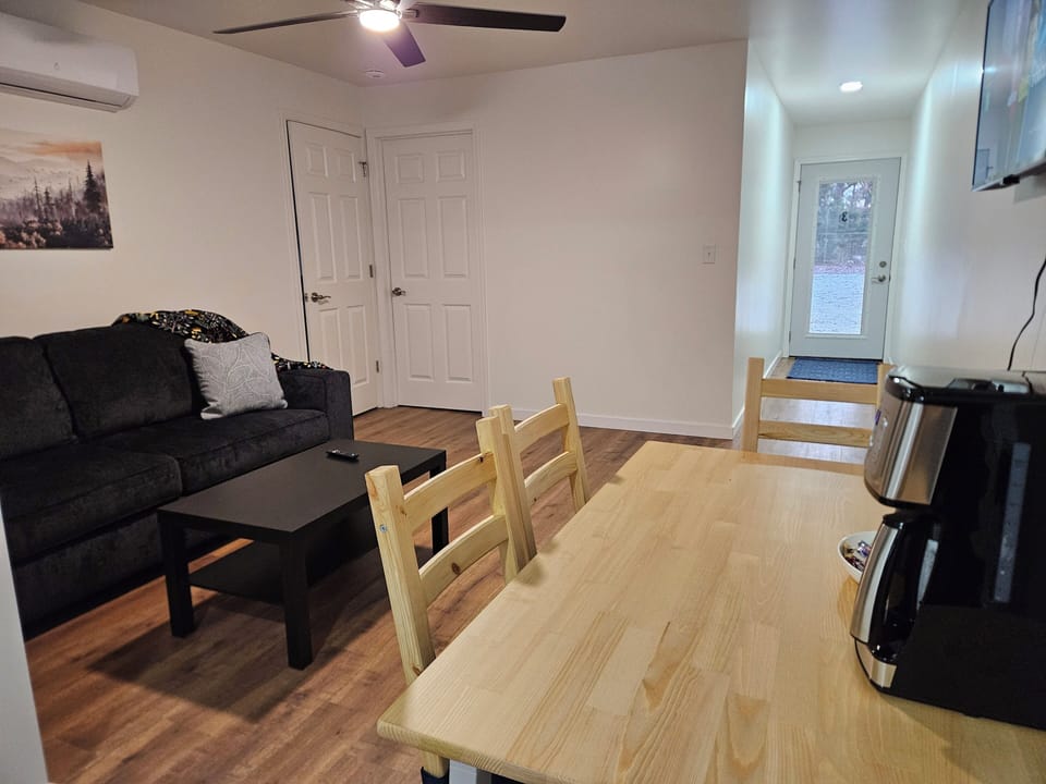 living room, sofa unfolds into queen size bed 