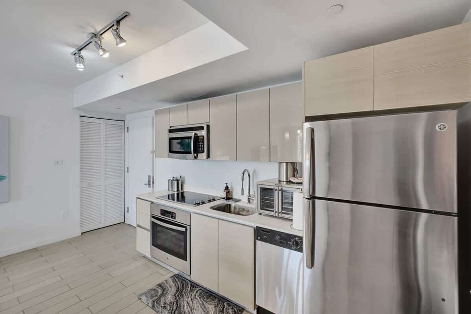 Fully equipped kitchen with stainless steel appliances