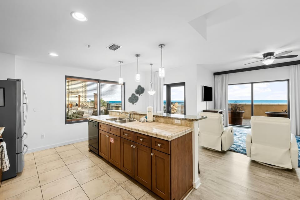 Kitchen and Living Area with Gulf View
