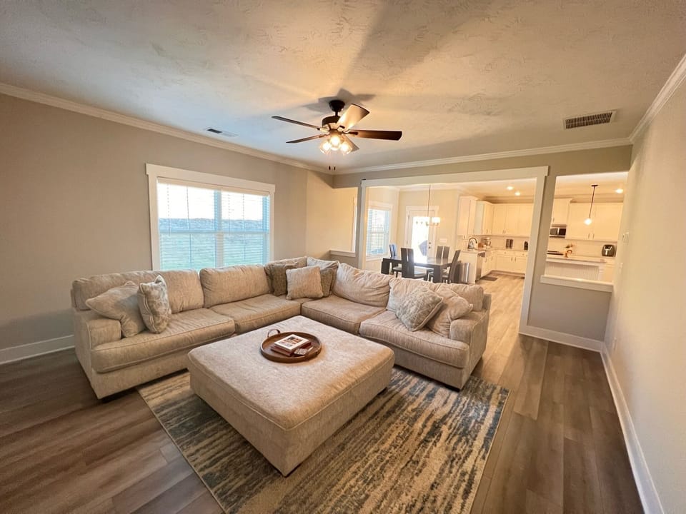 Comfy couch and spacious living area. 