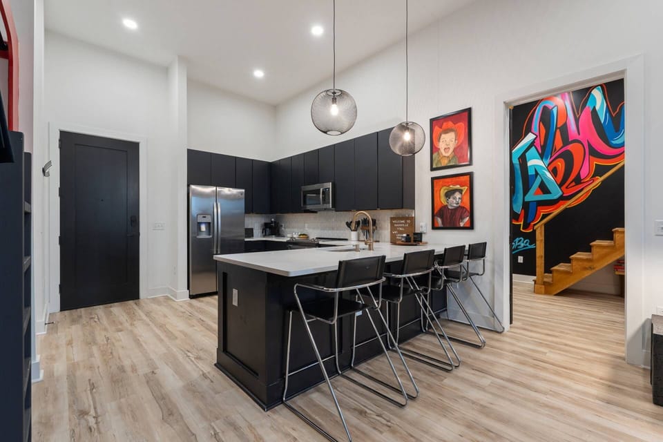 Open kitchen design with bar seating