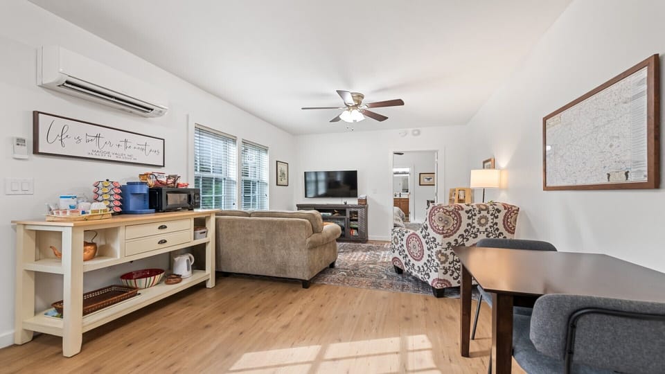 Welcome to your cozy retreat! Enjoy the seamless flow between the space