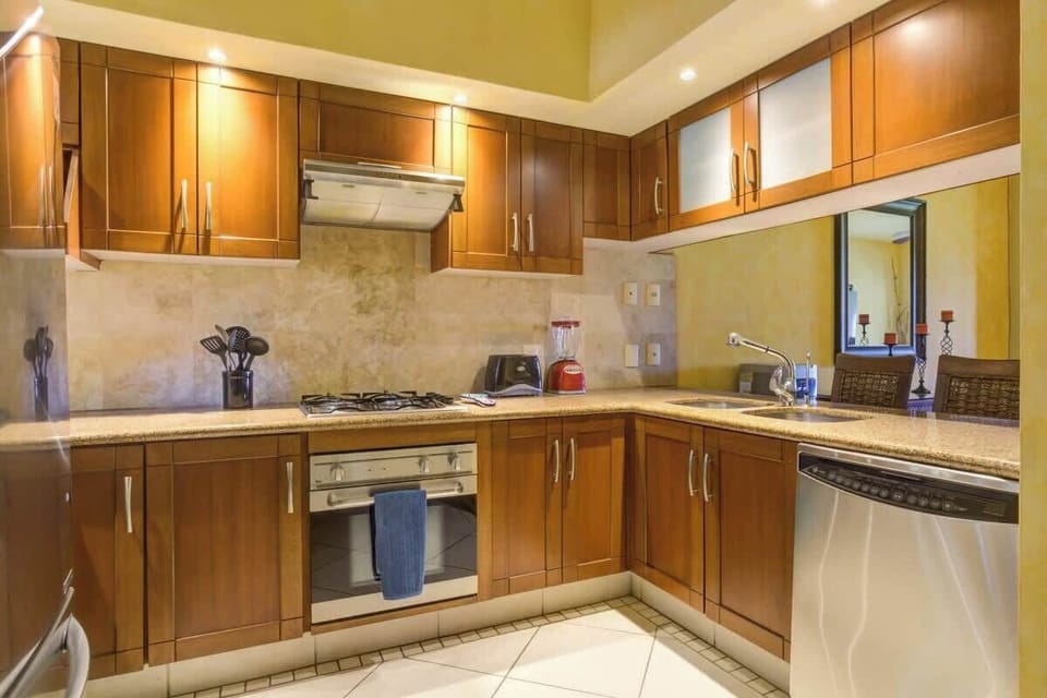 The kitchen is spacious and well equipped