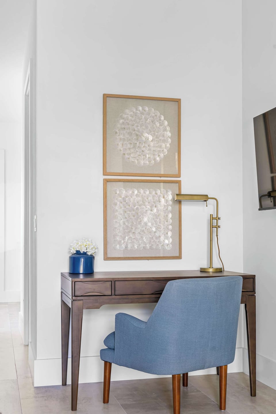 Complete with a smart TV and a dedicated workspace for your convenience!