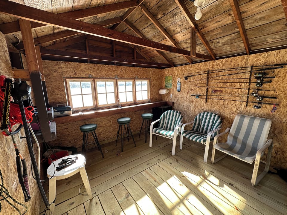 Boathouse by the water.