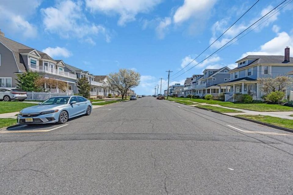 Looking down the street to the boardwalk and beach