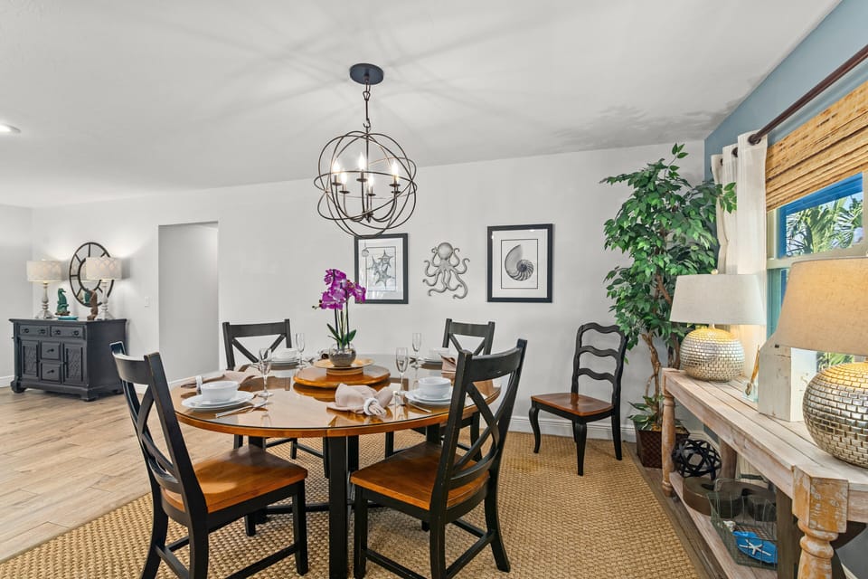 Sand Castle dining area with breakfront.