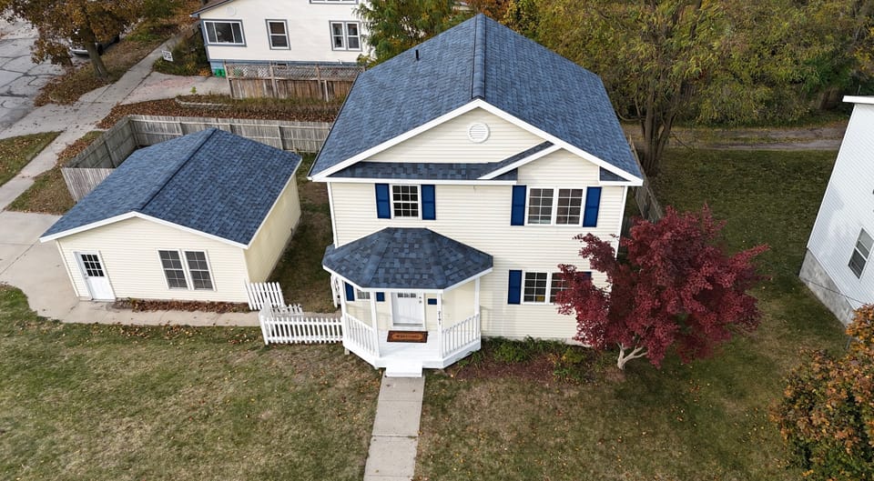 Aerial view of front of the house