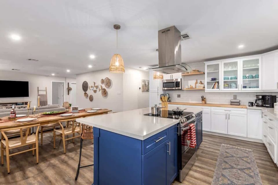 Cook up a feast in the fully stocked kitchen, equipped with all the essentials for your culinary adventures.