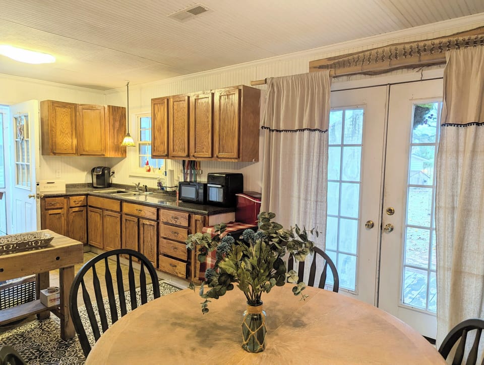 The kitchen area is open plan next to the living area