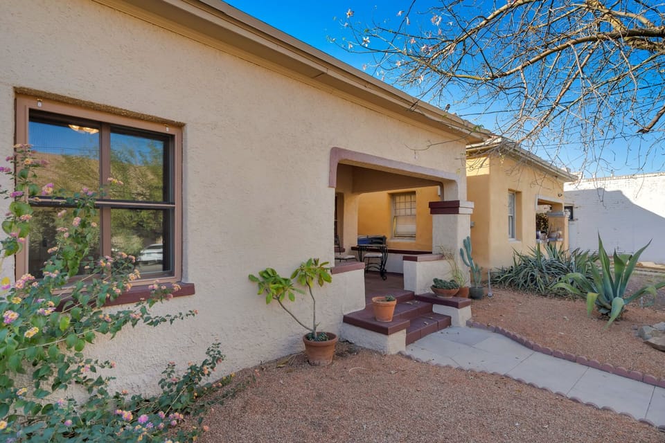 Classic Tucson desert adobe home front porch.