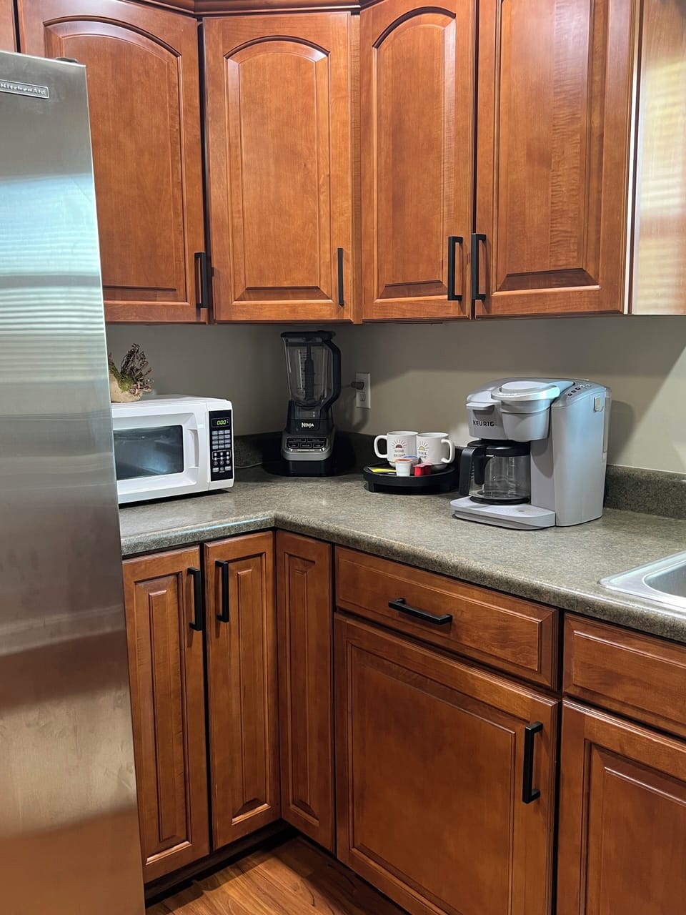 microwave, blender, and Keurig coffee pot