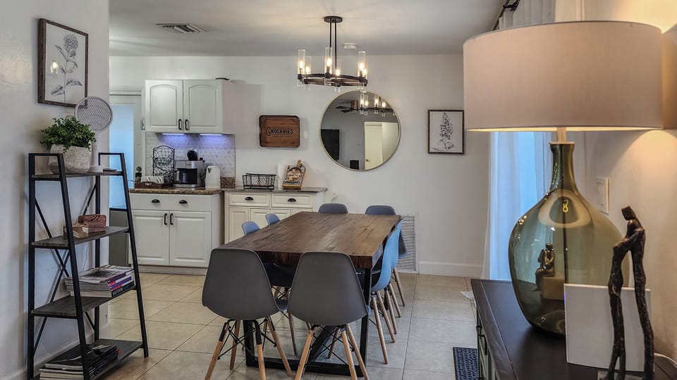 view to dining room and kitchen